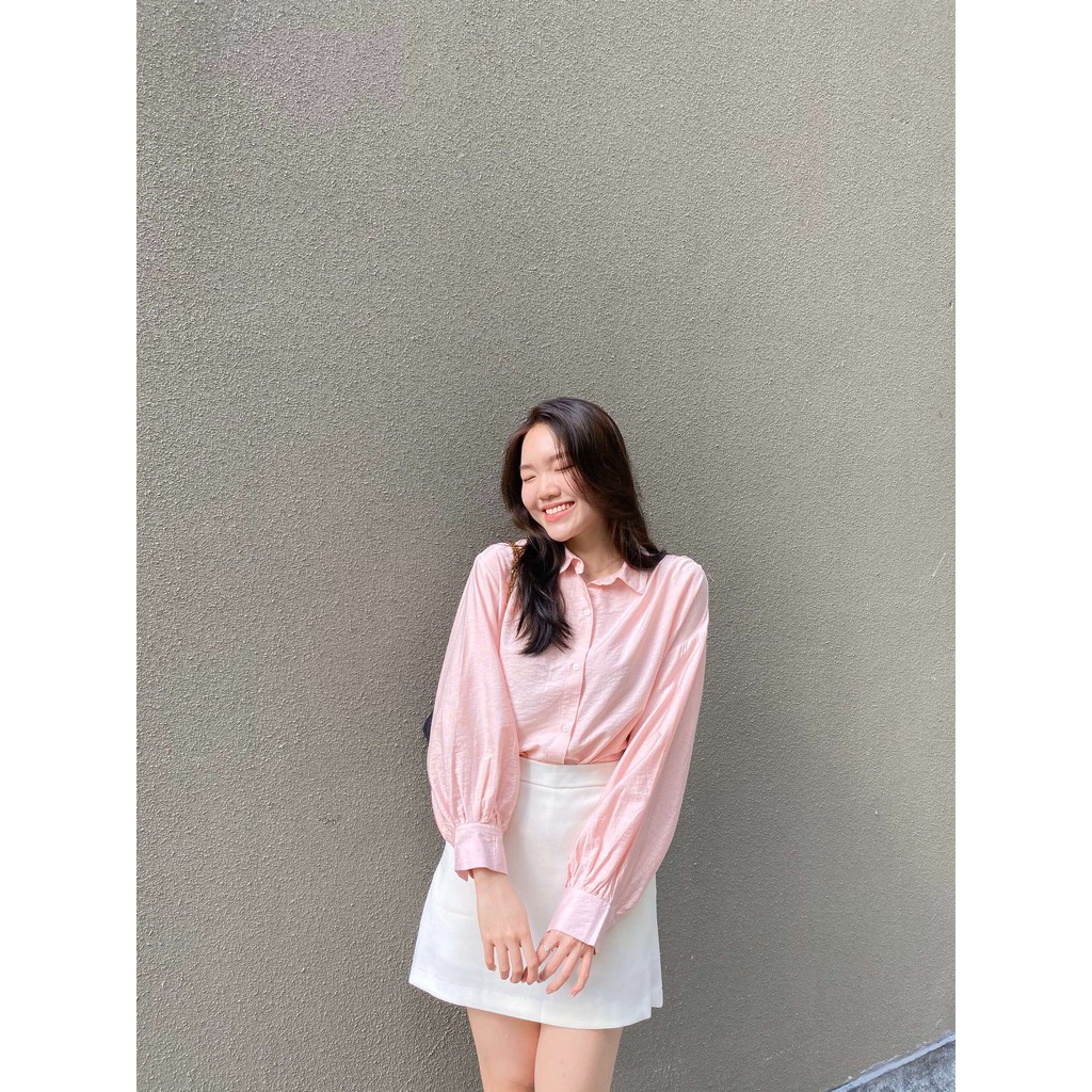 Áo sơ mi tay dài sọc nhí và chân váy túi xéo (S/M/L)