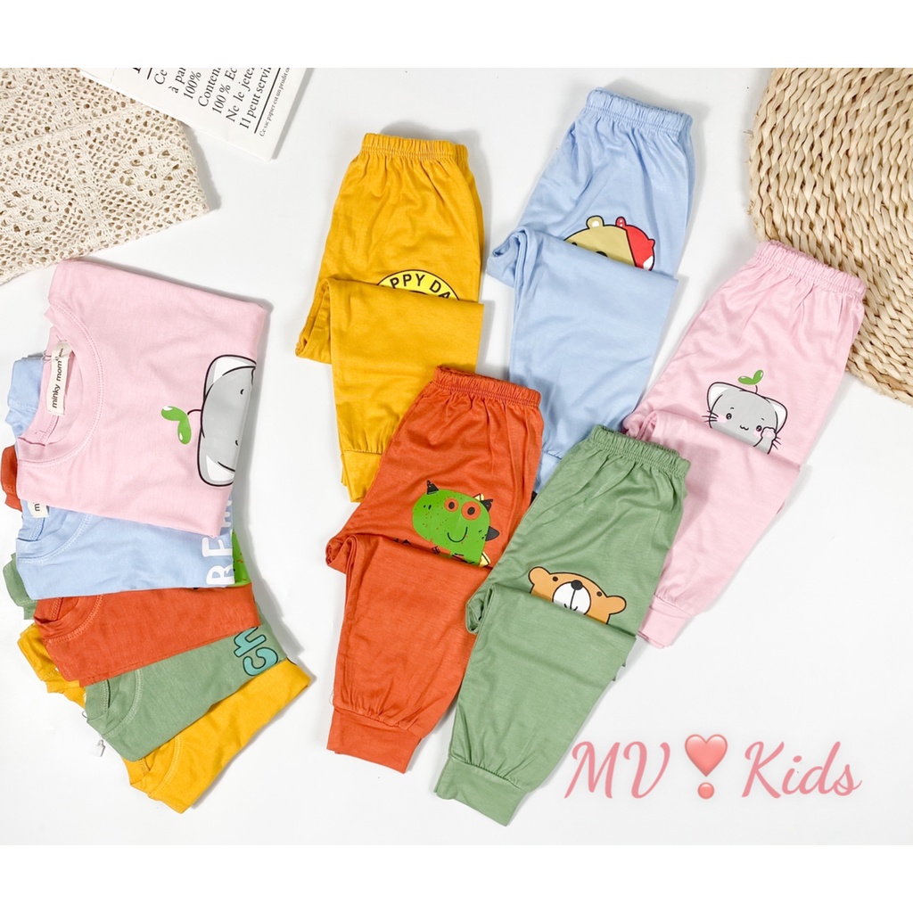 SALE] Bộ Quần Áo Bé Gái, Bé Trai Minky Mom Vải Thun Lạnh in hình miu hồng... Dài Tay Cho Bé
