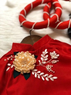 Áo dài, bé gái , gấm đỏ hoa cúc💕❤️💕