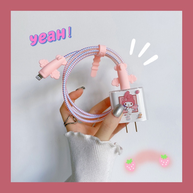 Vỏ bảo vệ dây cáp sạc nhanh USB Sanrio hình trái cây dễ thương cho IPHONE 18W 20W