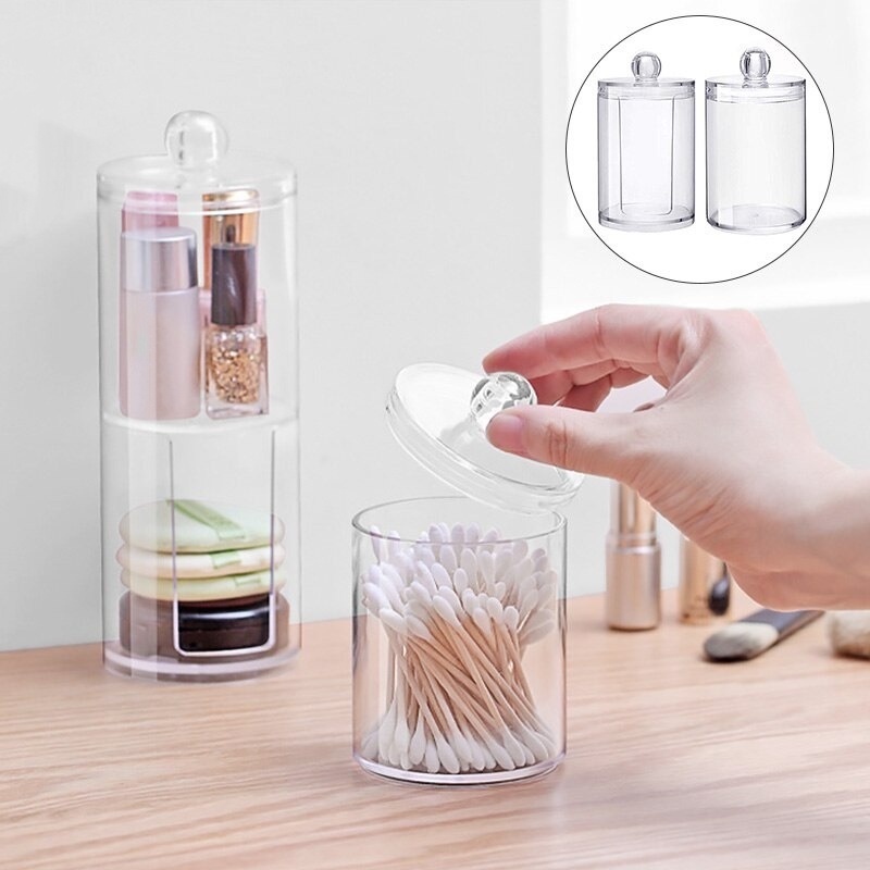 1 Hộp Đựng Bông Tẩy Trang Hình Tròn Bằng Acrylic Trong Suốt Sức Chứa Lớn Chống Bụi Sành Điệu 2 Cái