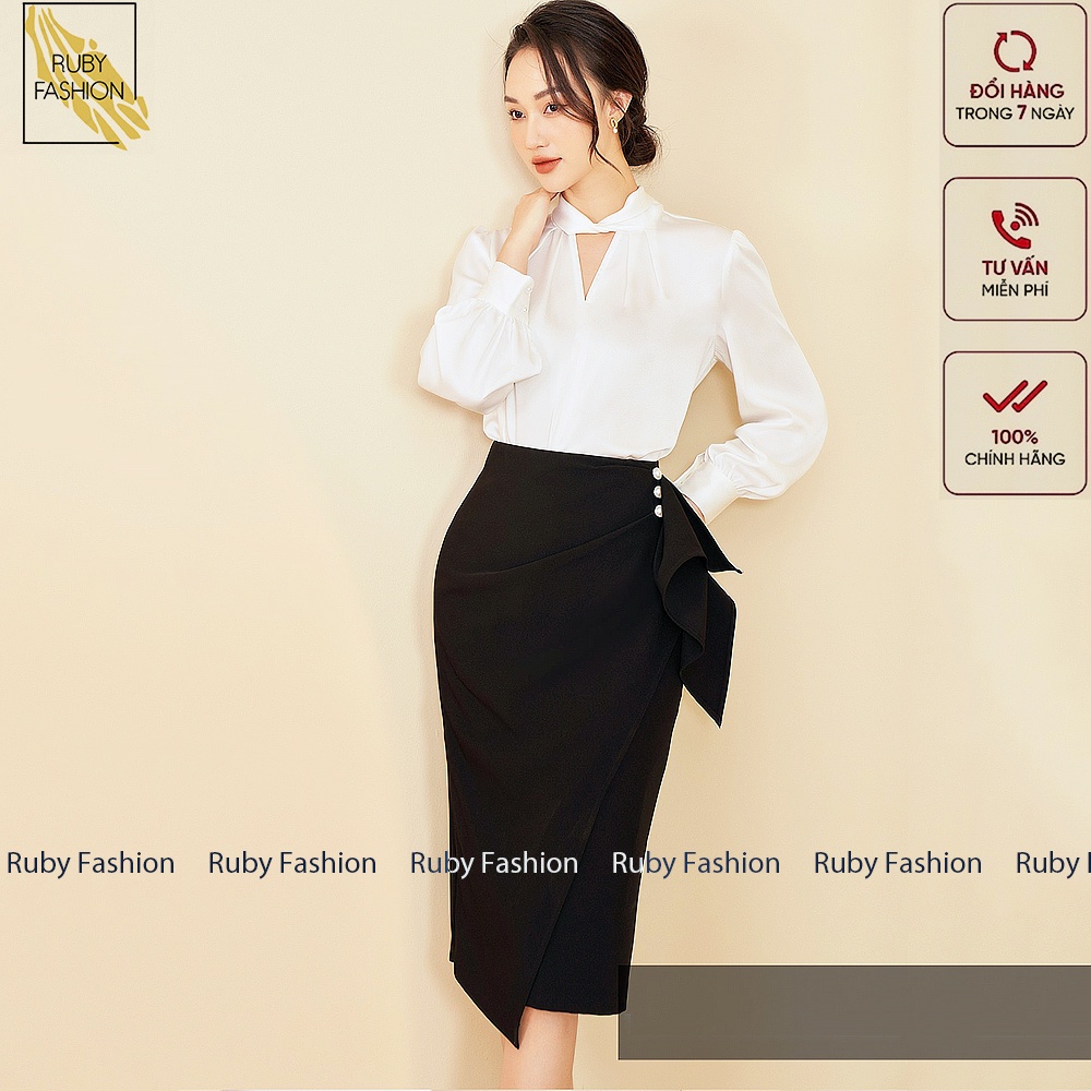 Chân váy bút chì khuy ngọc Ruby Fashion cách điệu sang trọng | BigBuy360 - bigbuy360.vn