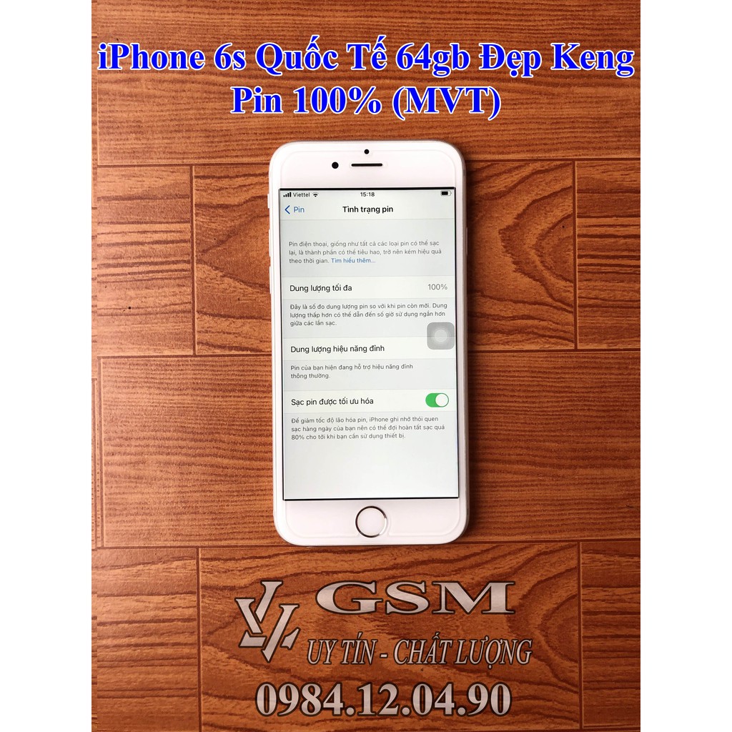 ĐIỆN THOẠI IPHONE 6S QUỐC TẾ 64GB - PIN 100% (MVT)