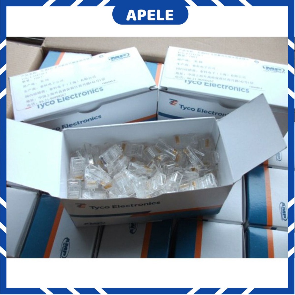 Hạt Mạng AMP RJ45 Hạt mạng Xuyên Thấu Hộp 100 Chiếc APELE