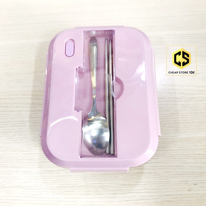 Hộp cơm thủy tinh 3 ngăn kèm đũa thìa inox, hộp đựng đồ ăn chia ngăn, cheapstore10k, cheapstore