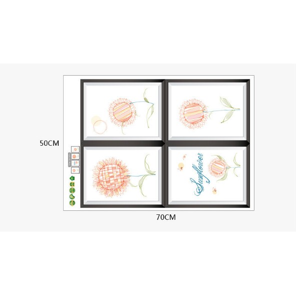 Decal trang trí tường 4 khung hoa sang trọng