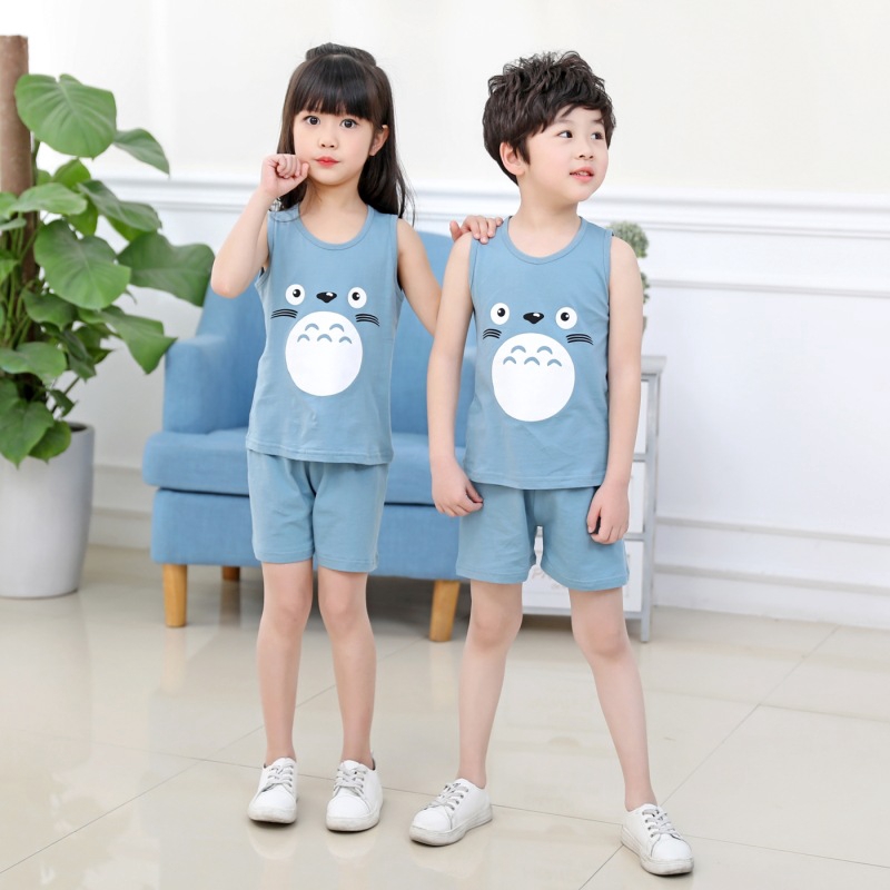 Set Áo Sát Nách + Quần Short Chất Liệu Cotton Thoáng Khí Thấm Hút Mồ Hôi Thiết Kế Dễ Thương