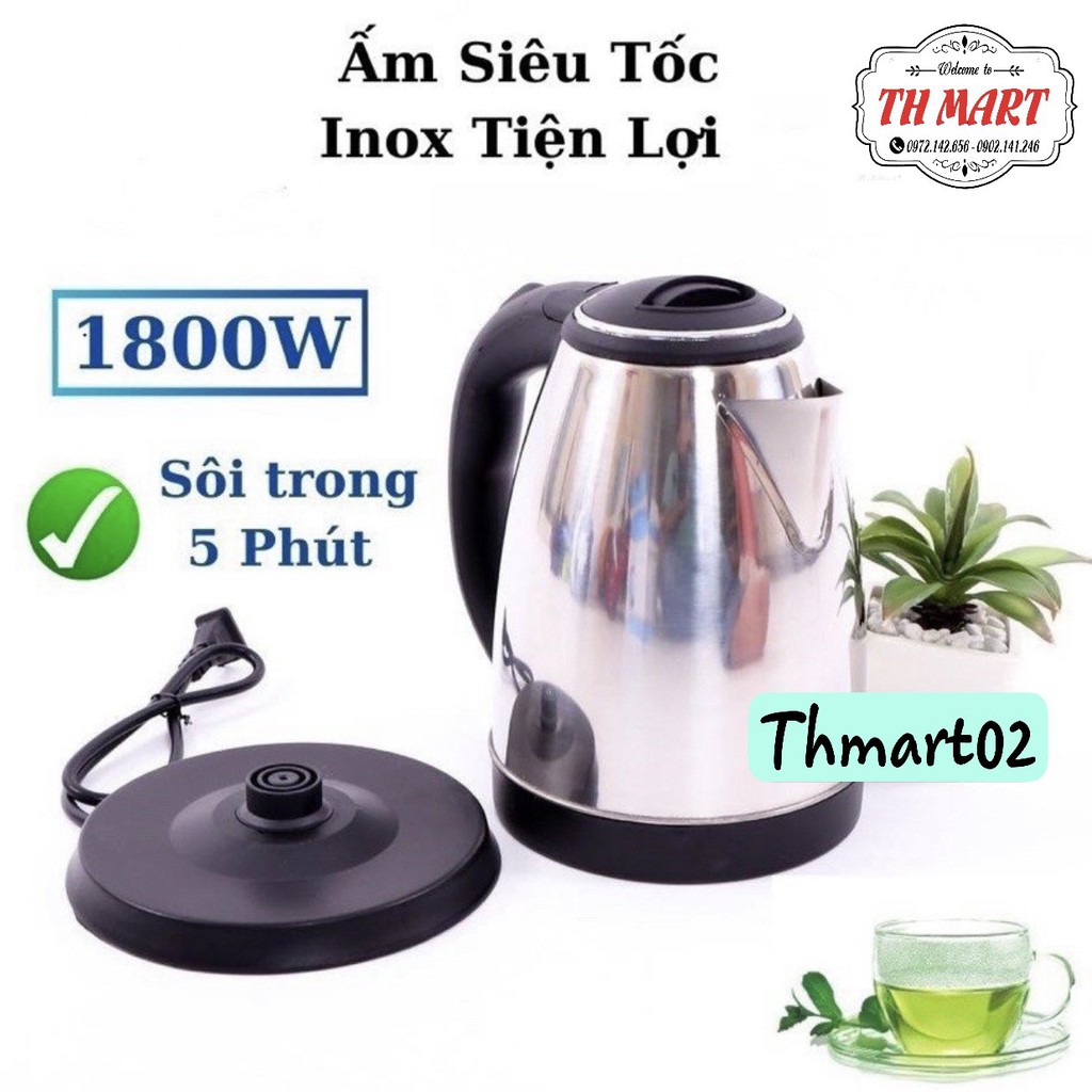 Ấm siêu tốc 1.8L Electric Kettle inox siêu nhanh sôi trong 5 phút 1800W