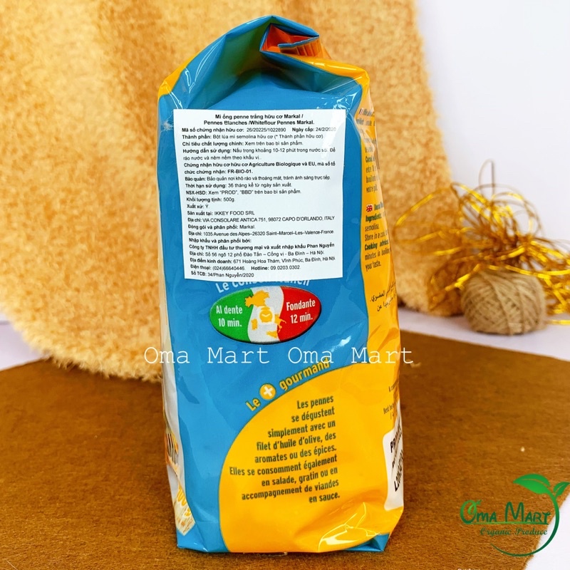 Nui ống trắng hữu cơ Markal 500g