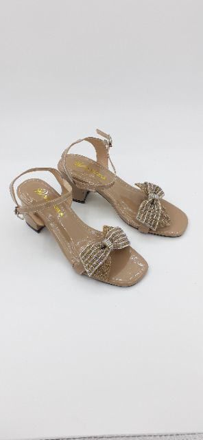 Giày Sandal cao gót❤FREESHIP❤Sandal nơ đính đá siêu hót, giày cao gót 5cm đế vuông - MÃ T5