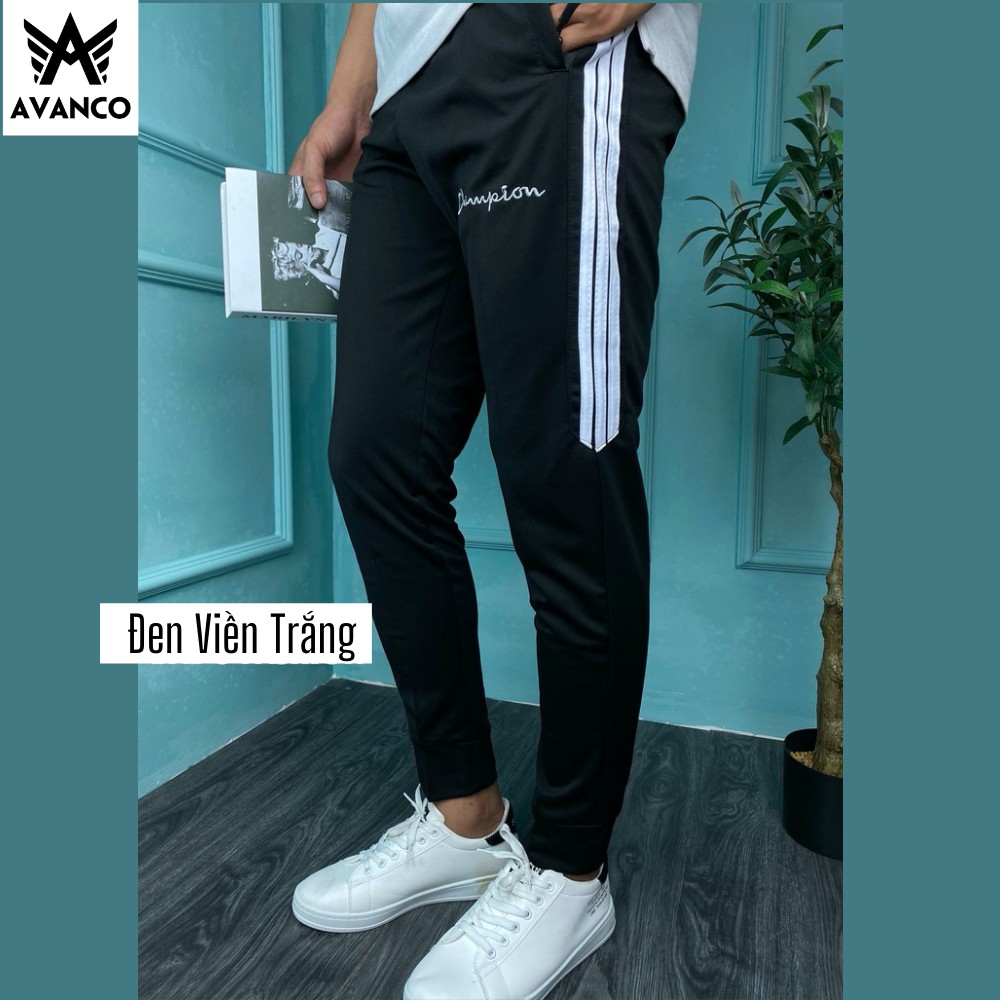 Quần jogger thun thể thao nam CHAMPION chất nỉ dày dặn 3 sọc lửng Avanco, Q80