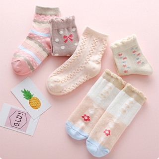 Bộ 5 Đôi Vớ Cotton Họa Tiết Chấm Bi Thắt Nơ Dễ Thương Cho Bé (0-12 Tuổi)
