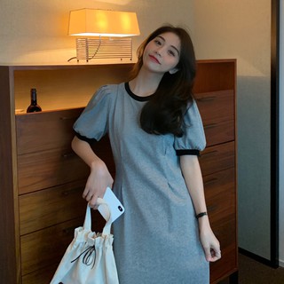 Đầm thun tay bồng dáng dài basic Hàn Quốc
