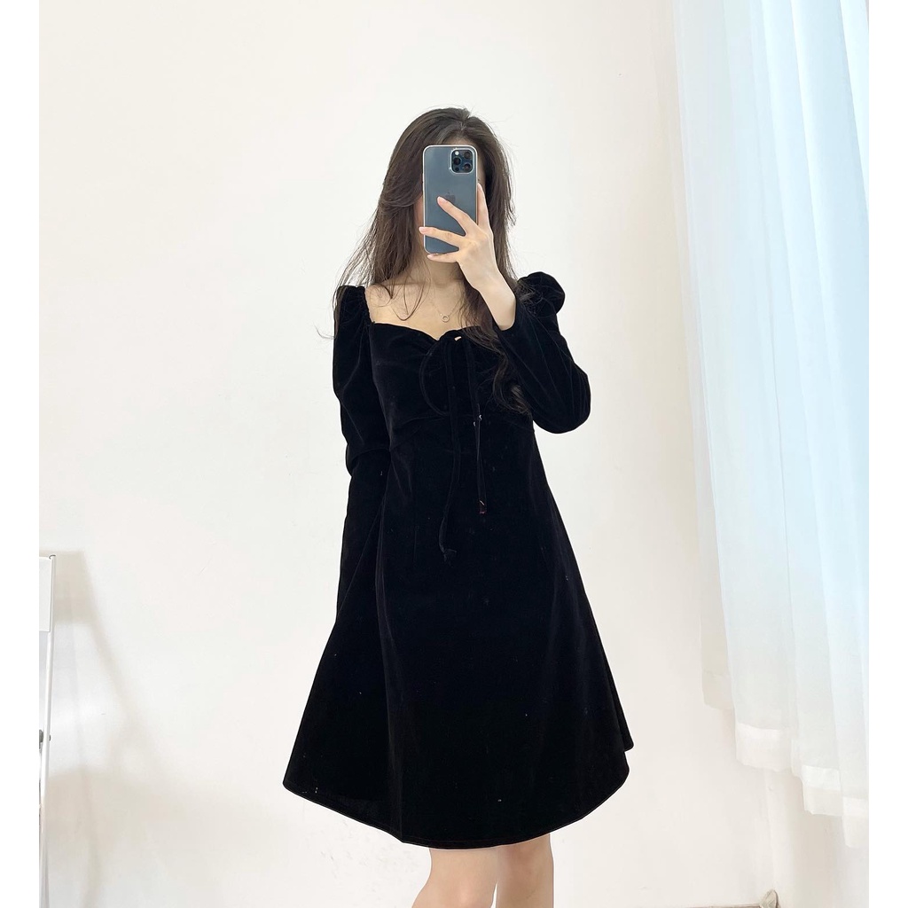 (FREESHIP) đầm nhung dây rút ngực miho.house