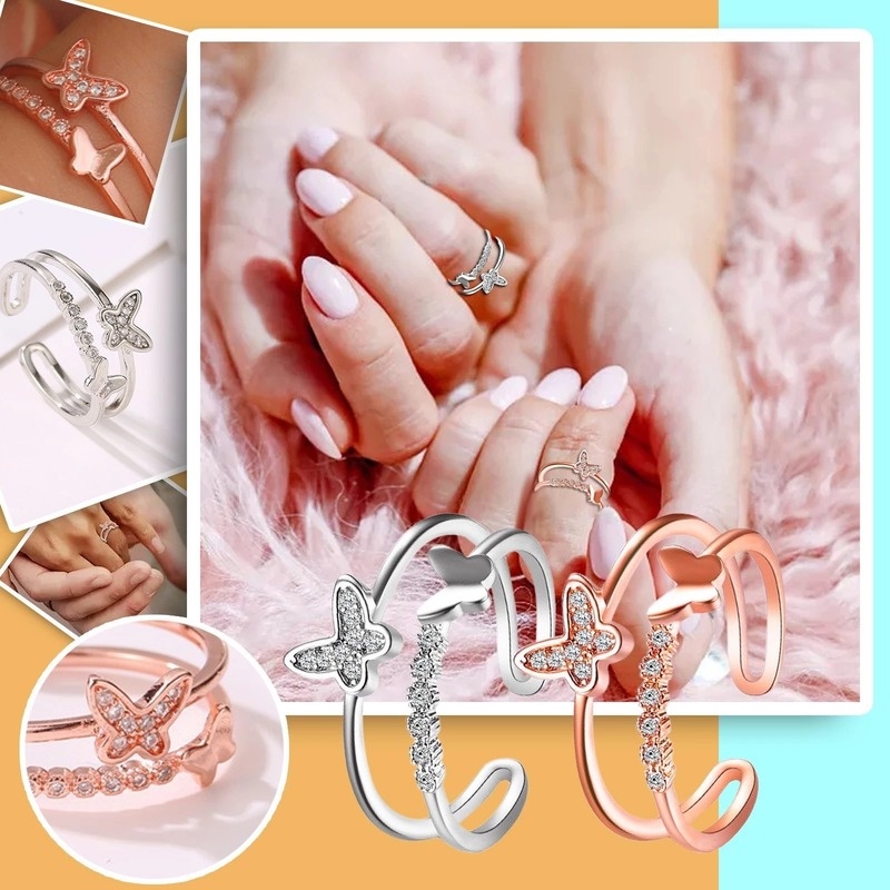 Nhẫn Hai Lớp Hình Bướm Đính Đá Thời Trang Cho Nữ