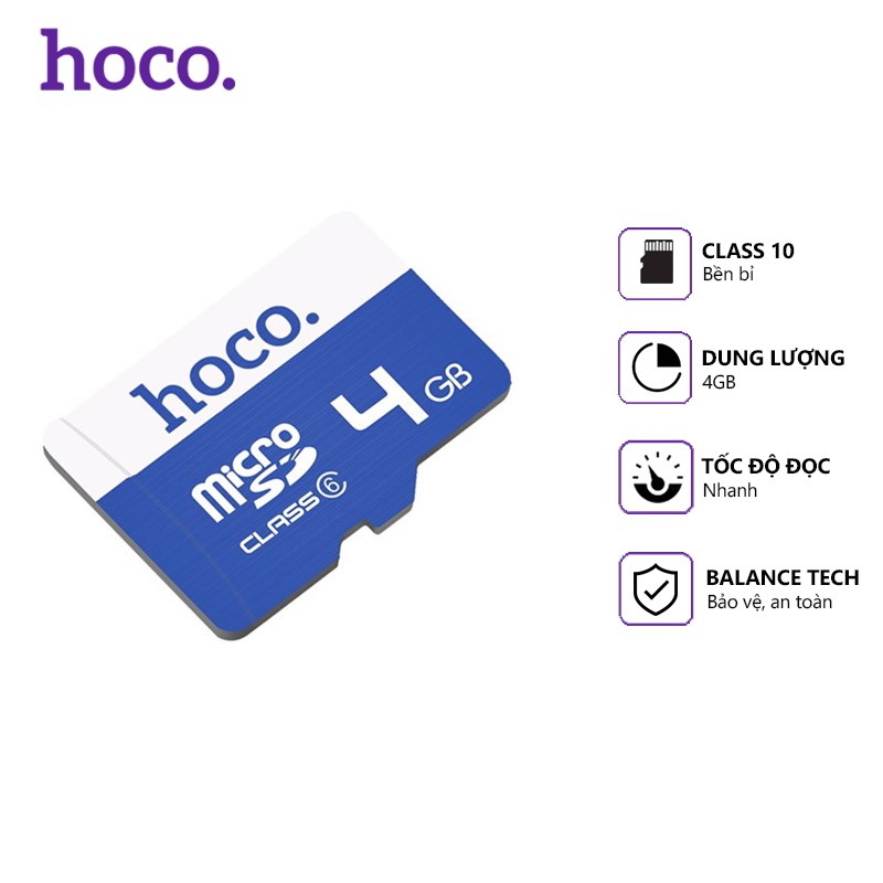 Thẻ nhớ Hoco 4/8/16GB micro sd, class 6, dung lượng thật, tương thích nhiều thiết bị
