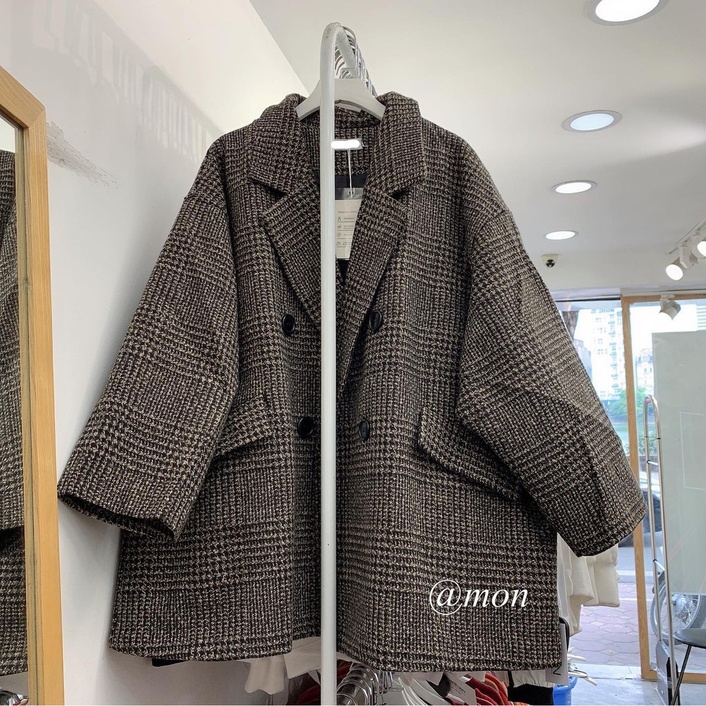 Áo blazer dạ kẻ chần 2 lớp túi nắp form rộng, Áo khoác dạ kẻ chần oversize hai lớp hàng Quảng Châu siêu ấm | BigBuy360 - bigbuy360.vn