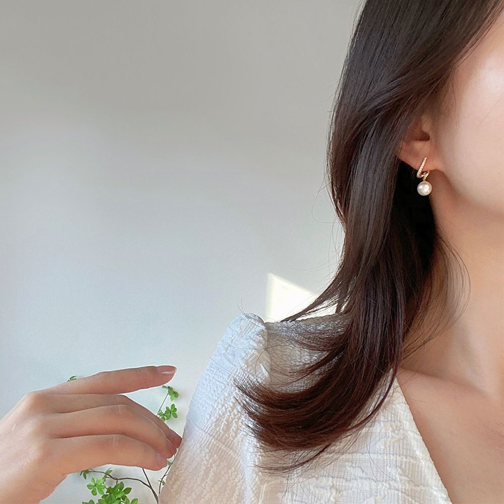 Khuyên tai xoắn ốc đính ngọc trai thời trang cao cấp cho nữ