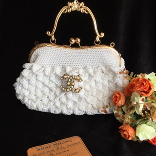 Túi khung trắng vảy cá handmade