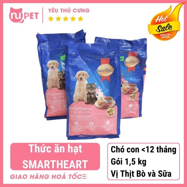 Thức ăn hạt cho chó con Smartheart Puppy | Hạt dinh dưỡng cho chó nhỏ Smartheart vị thịt bò và sữa