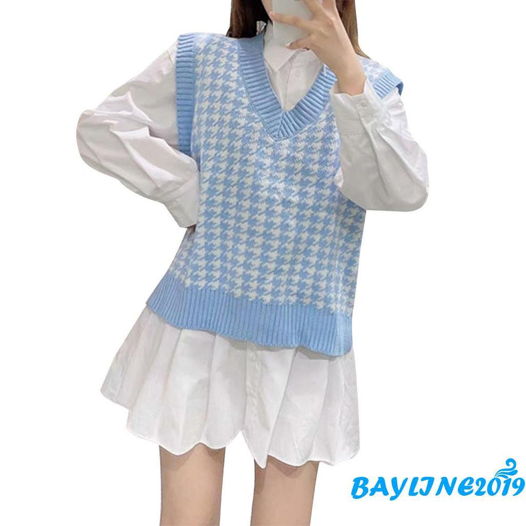 Áo Khoác Len Không Tay Họa Tiết Ca Rô Trẻ Trung Thanh Lịch Dành Cho Nữ