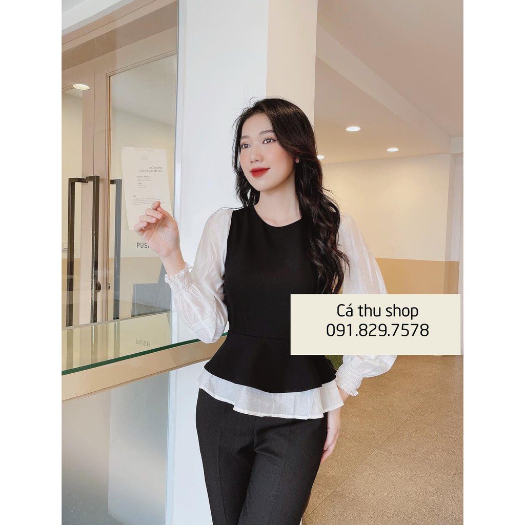 Áo peplum phối tay