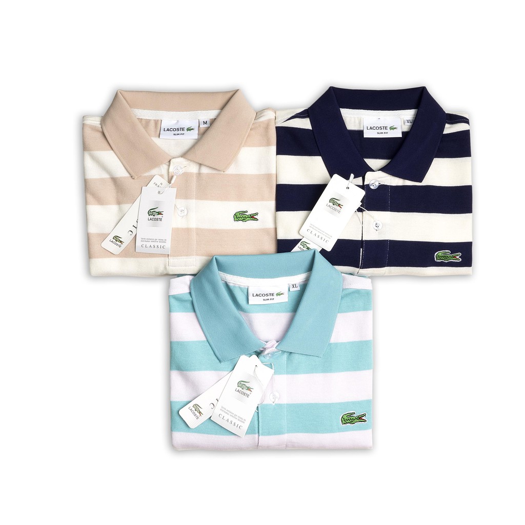 Áo thun nam POLO Cá Sấu tay ngắn kẻ ngang màu Vàng Kem vải cotton chất lượng cao cấp xuất khẩu - Thời Trang Đẳng Cấp