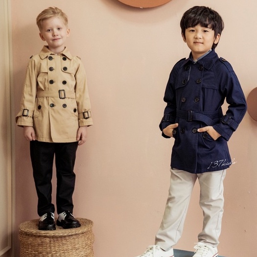 Áo khoác trendcoat bé trai 137KIDS thiết kế cao cấp 2 lớp dày dặn có đai lưng phong cách