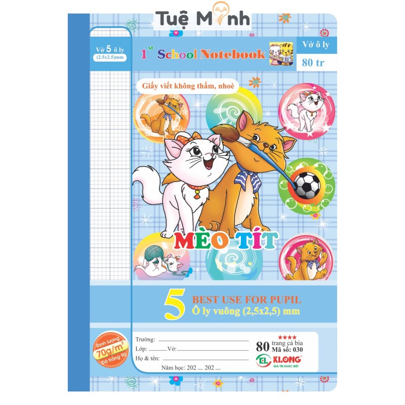Vở ô ly 80 trang VPP Tuệ Minh B5 Klong Chích Bông MS 030 giấy ghim tập vở viết bài chất lượng