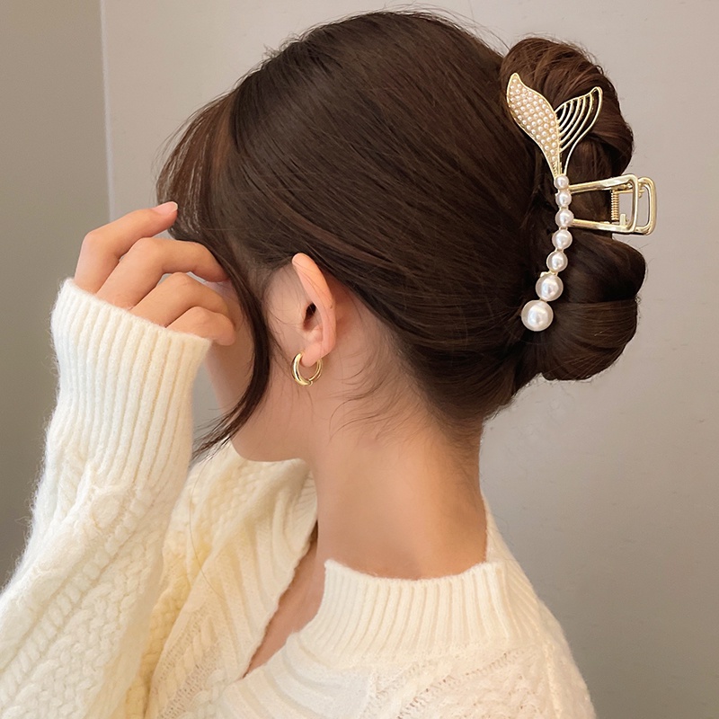 Kẹp tóc kim loại đính ngọc trai giả sang trọng thời trang