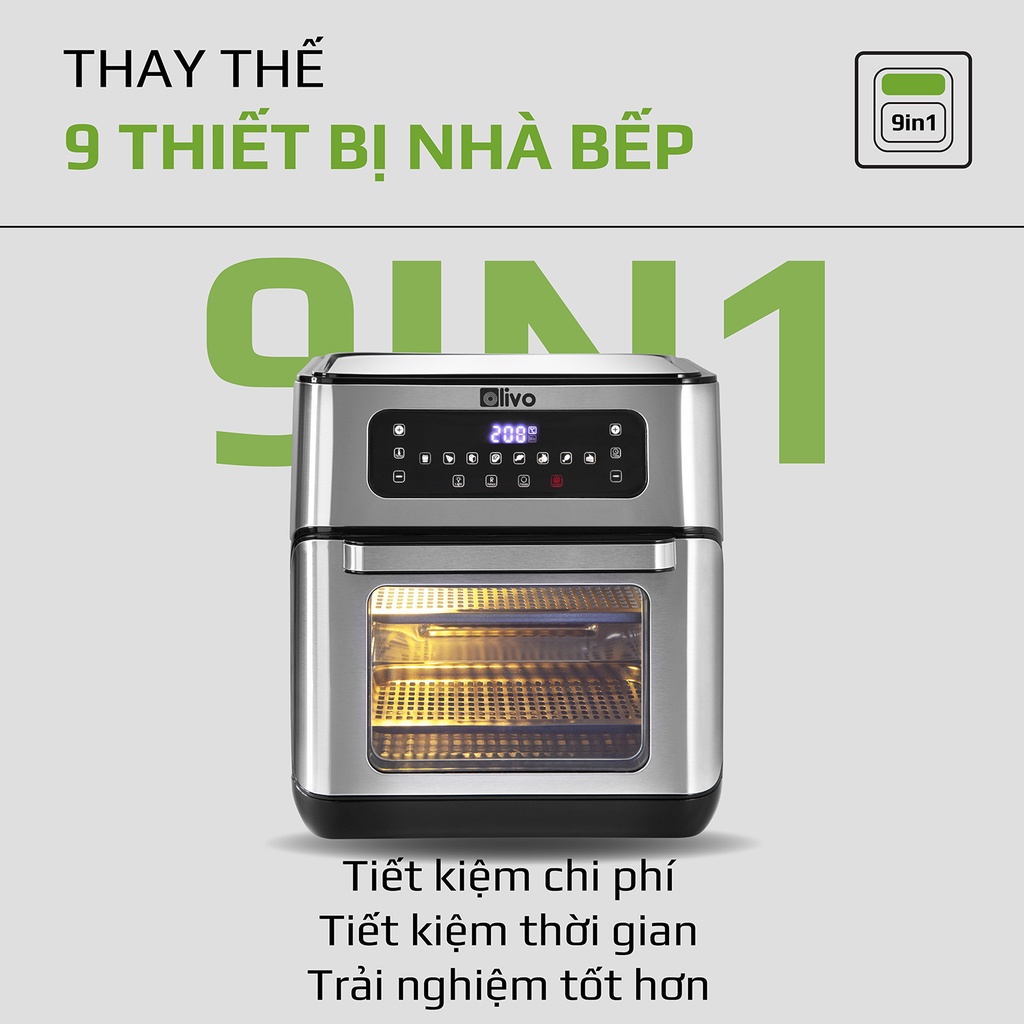 Nồi Chiên Không Dầu OLIVO AF12 - 8 Chức Năng - Dung Tích 12L - Công Suất 1800W
