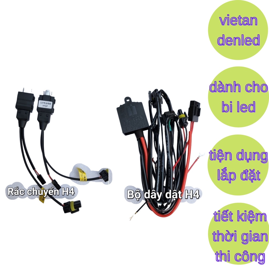 Bộ rắc chuyển h4, dây giật lắp đèn bi led ô to, xe máy