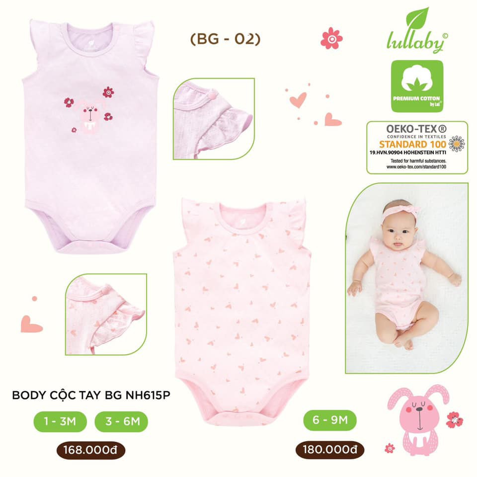 Body cộc tay Lullaby 100% cotton thấm hút tốt