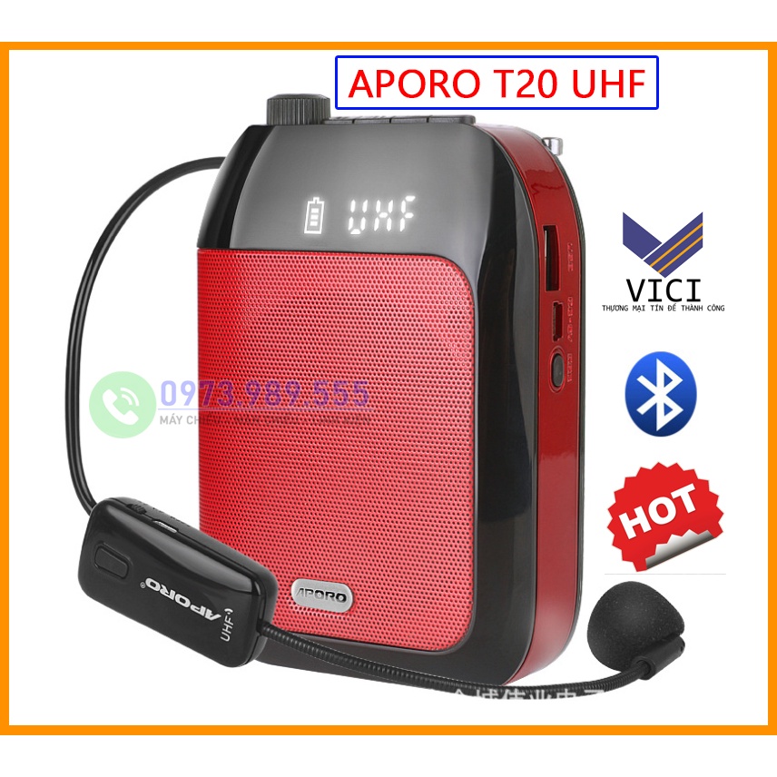 Máy Trợ Giảng APORO T20 UHF Bluetooth, Pin Lâu, Âm Thanh To Rõ, Kết Nối Bluetooth, Bảo Hành Chính Hãng