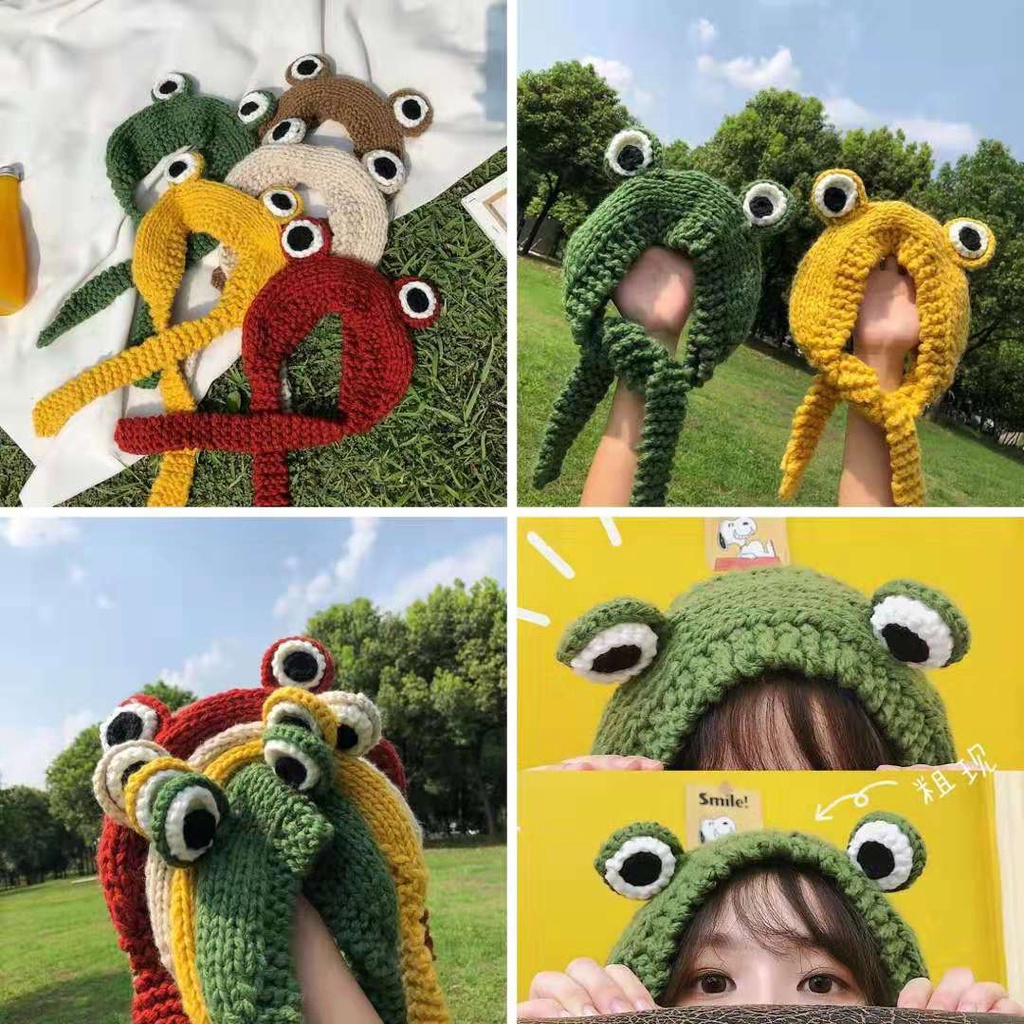 Mũ Len Trùm Đầu Hình Chú Ếch Dễ Thương Cho Bé