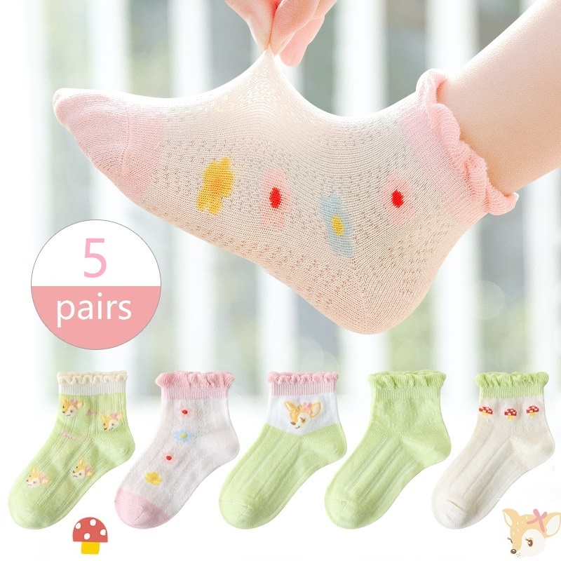 Bộ 5 Đôi Vớ Cotton Họa Tiết Hoạt Hình Cho Bé Gái 1-12 Tuổi
