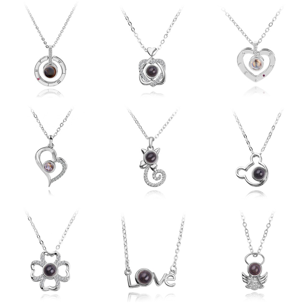 Dây chuyền choker mặt chiếu chữ I Love You 100 ngôn ngữ diy thích hợp làm quà tặng dành cho cặp đôi