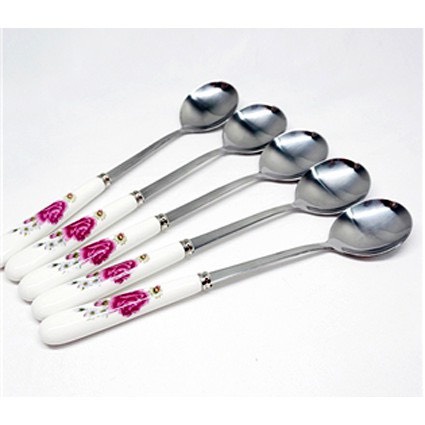 Thìa inox cán sứ hoa hồng, hàng loại 1 cao cấp tienich247