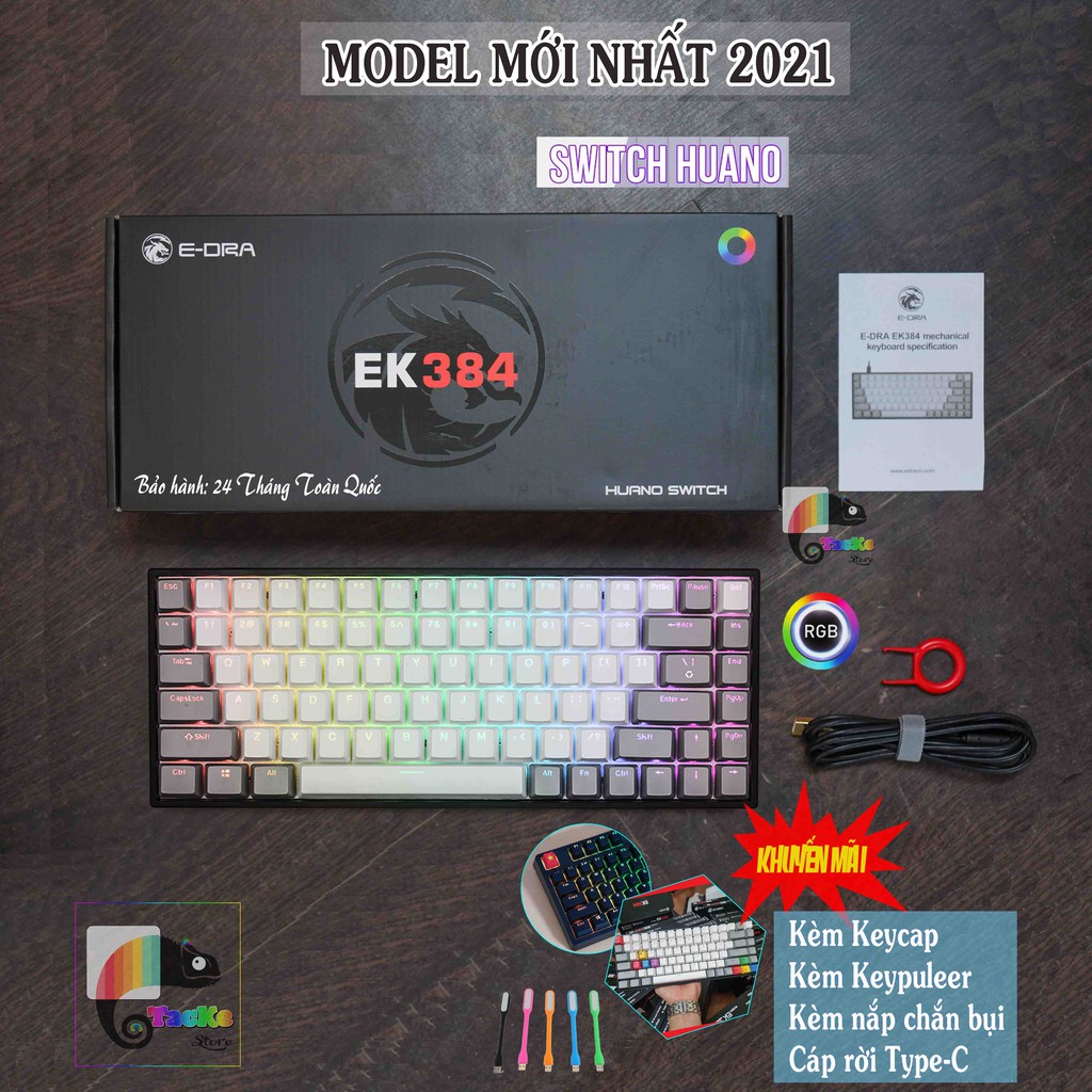 Bàn phím cơ Bluetooth E-Dra EK384W PBT Keycap, Gateron Switch I BH 24T Chính hãng Toàn Quốc I KeyBoard Edra EK 384W