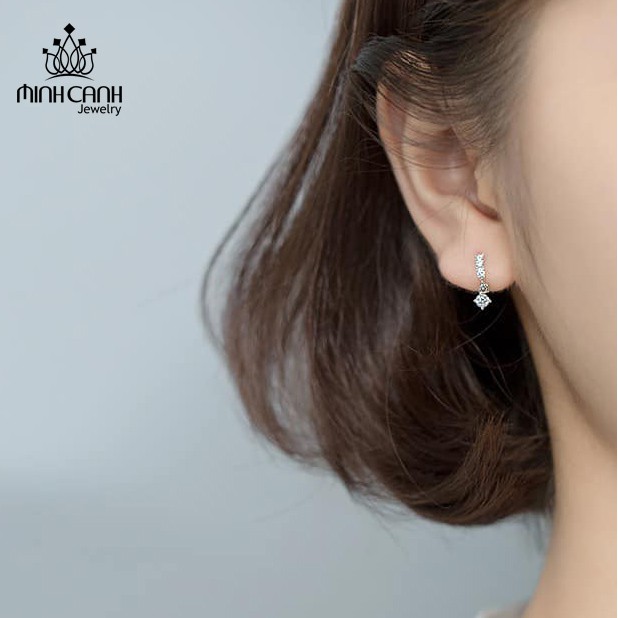 Bông Tai Bạc Ý S925 Dạng Tròn Treo Đá - Minh Canh Jewelry