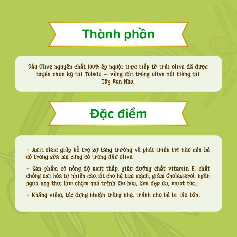 Dầu Olive Dintel Extra Virgin Nguyên Chất, Hỗ Trợ Tăng Trưởng Và Phát Triển Trí Não 100ml