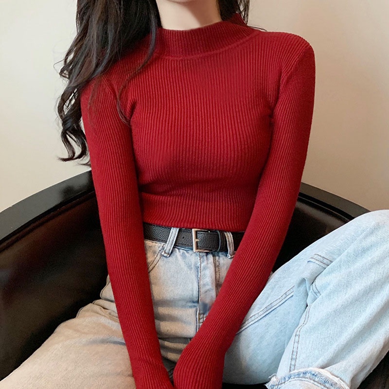 ✨✨Áo Sweater Dệt Kim Cổ Lọ Tay Dài Dáng Ôm Thời Trang Cho Bạn Gái