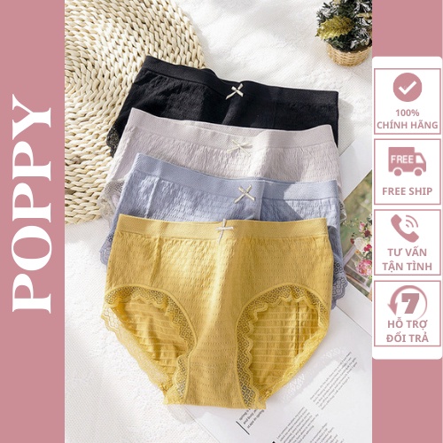 Quần lót nữ cotton không đường may, thoáng khí giữa eo cao cấp kháng khuẩn giá rẻ POPPY QL02 | BigBuy360 - bigbuy360.vn