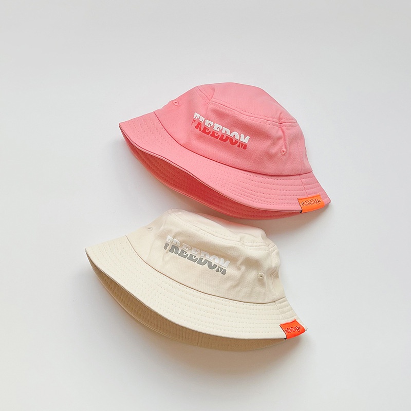 COD Kids Fisherman Hat Letter Printing Solid Color Boys and Girls Baby Bucket Hat