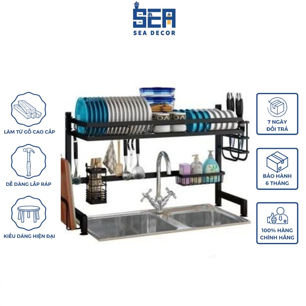 Kệ Để Chén Đĩa Thông Minh Trên Bồn Rửa Bát Sea Decor Sơn Đen Tĩnh Điện Cao Cấp