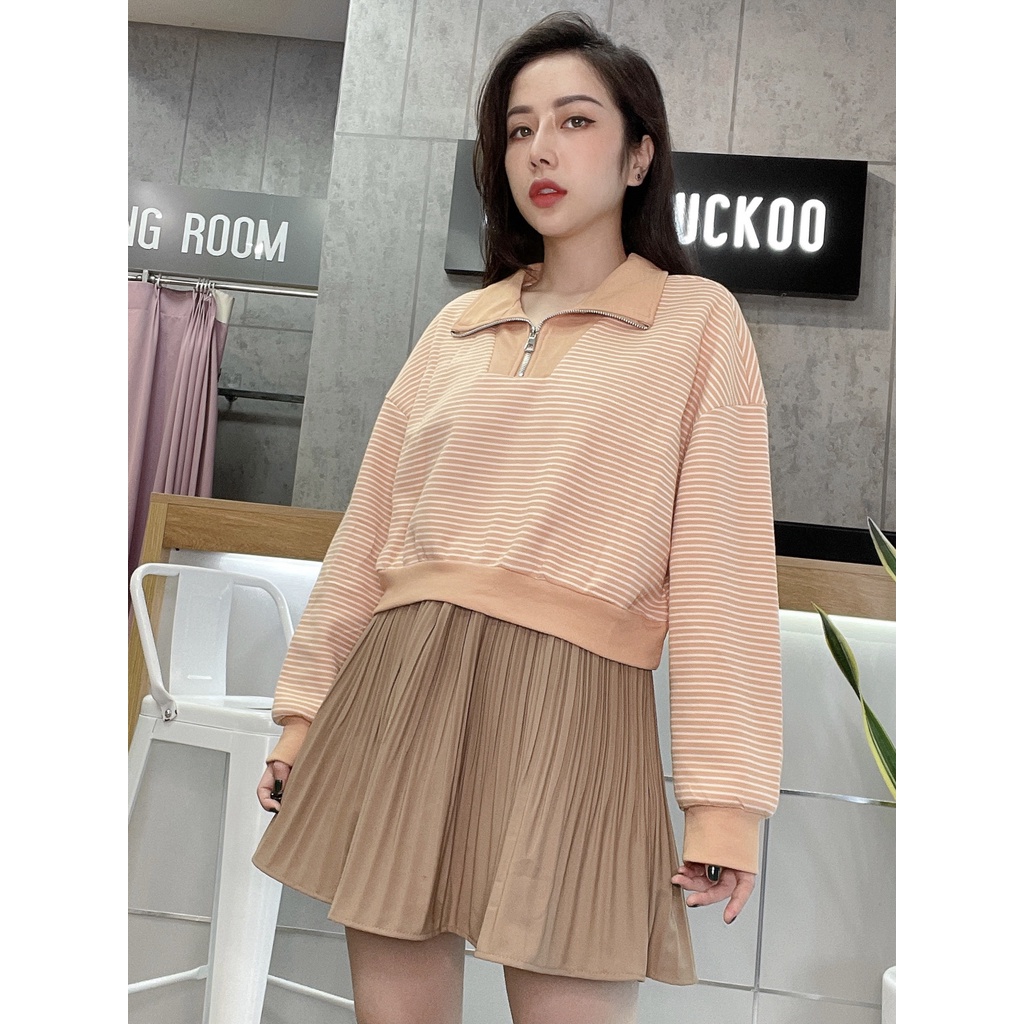 Áo Croptop Kẻ Ngang Khóa Cổ - Mã Số: Do816