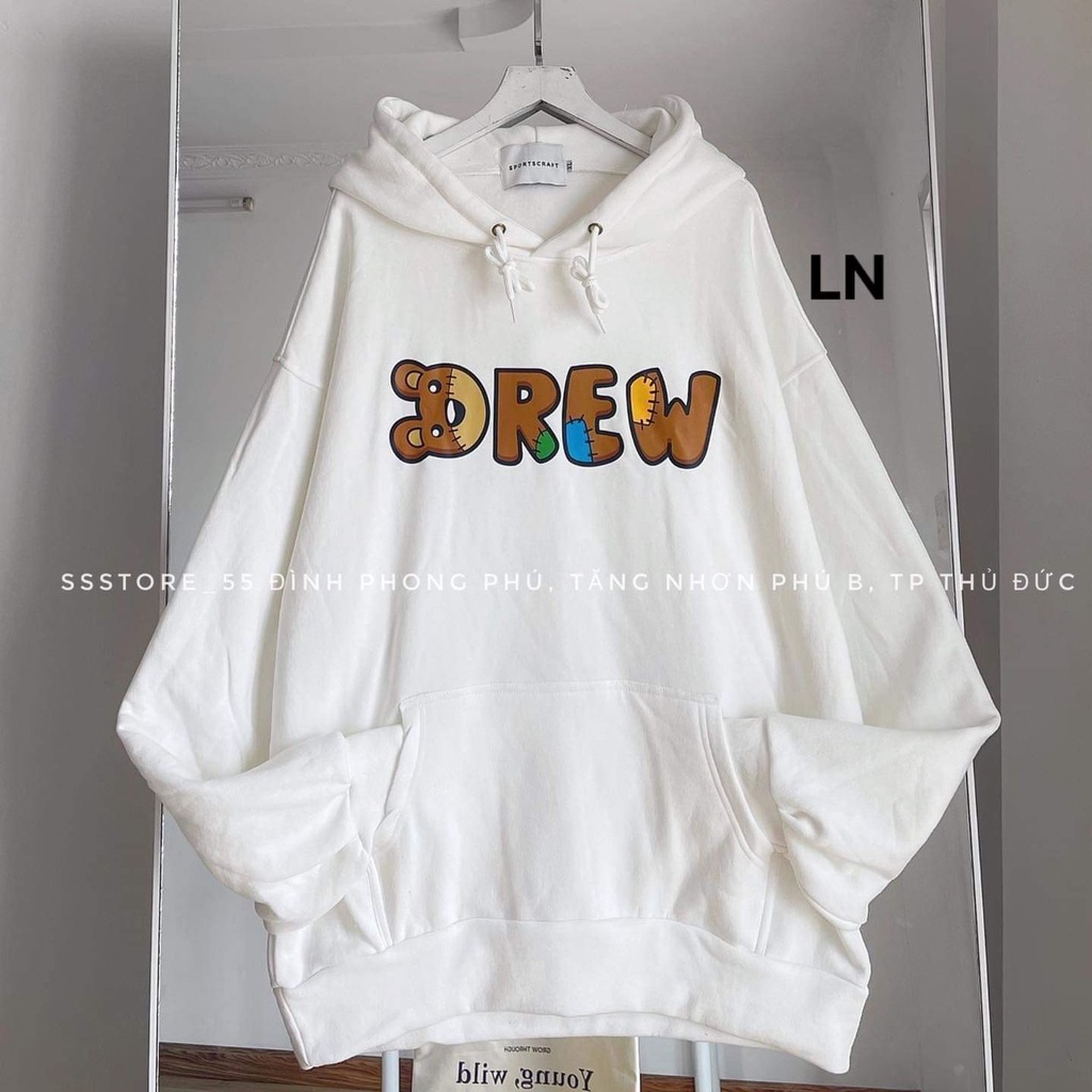 Áo hodie drew gấu mũ 2 lớp form thụng-6L0N