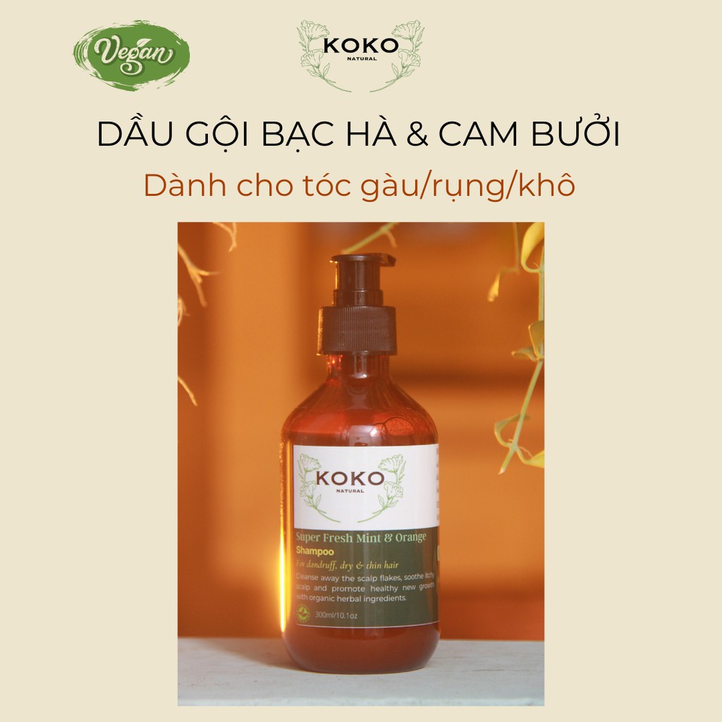 Dầu gội bạc hà & cam bưởi giảm gàu ngứa & dưỡng mượt tóc - Koko Natural Official 300ml