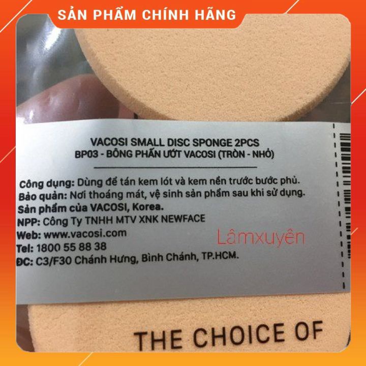 VACOSI SMALL DISC SPONGE _2PCS BP03 -Bông phấn ướt tròn nhỏ ( bịch 2 miếng)  bông phấn mềm mịn,dễ tán tiện lợi