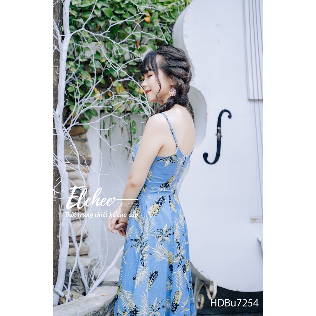 Đầm maxi hai dây - Đầm maxi hai dây hoa xanh dáng xòe thiết kế cao cấp Elchee Collection | BigBuy360 - bigbuy360.vn